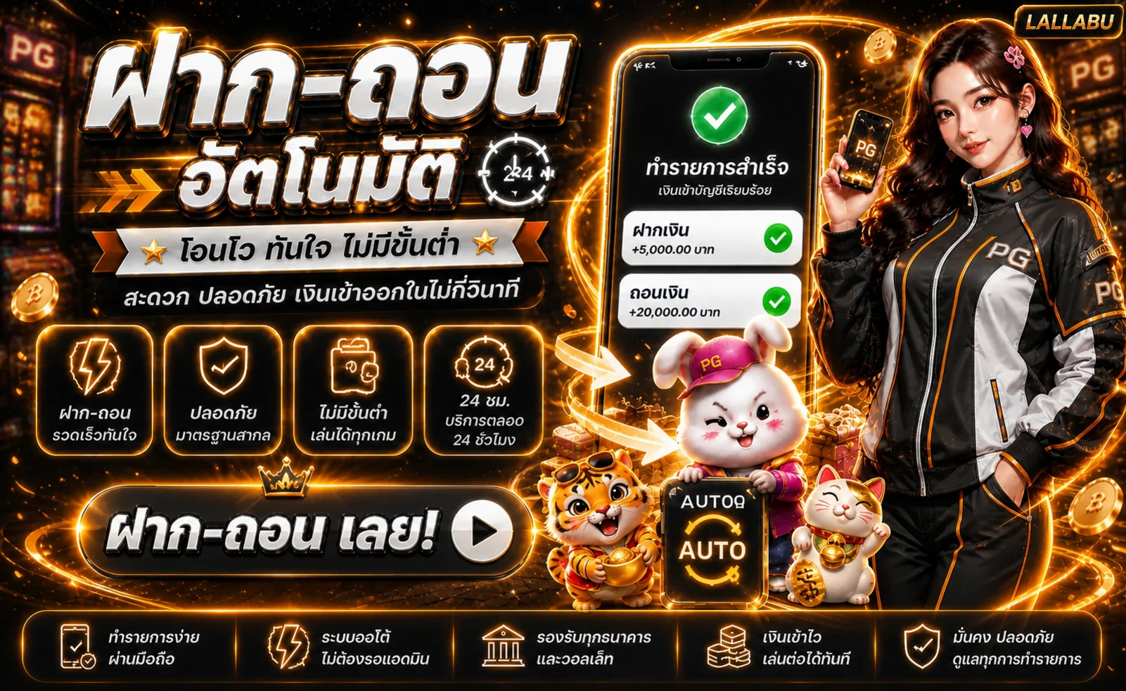 แบนเนอร์ฝากถอนออโต้ LALLABU สำหรับผู้ใช้มือถือ